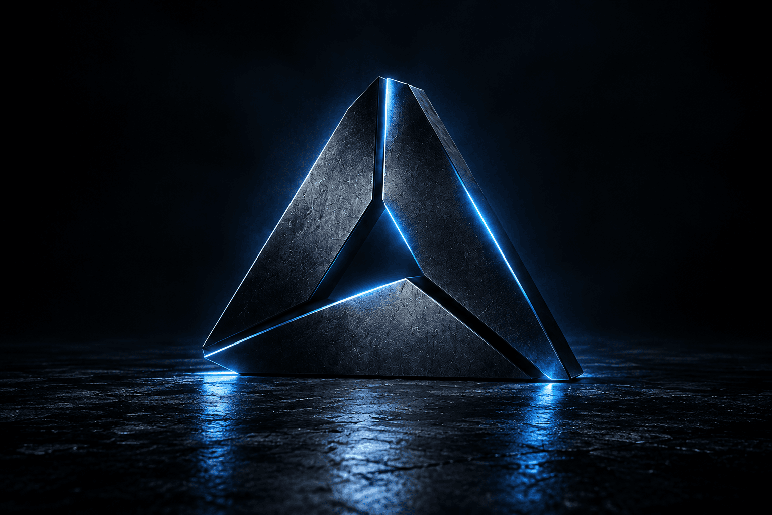 Sculptural AXIOM mark with blue edge lighting